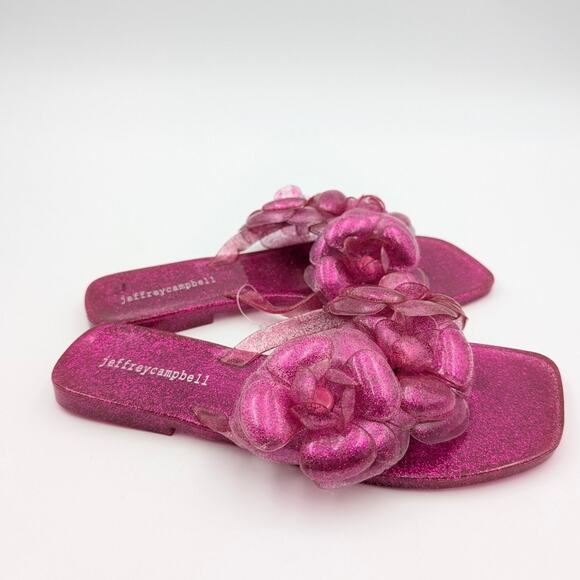 Jeffrey Campbell Fleuris Jelly Flip Flop Thong Sandal Pink Glitter Size US7 EU38 - Picture 4 of 11
